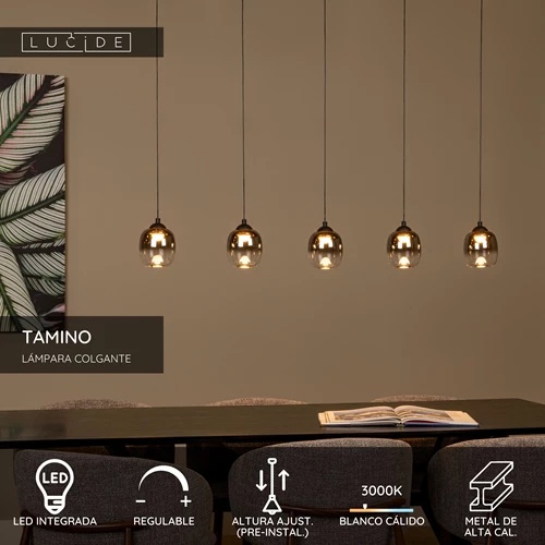 Lucide TAMINO - Lámpara colgante - LED Regul. - 5x5,6W 3000K - Negro - USP
